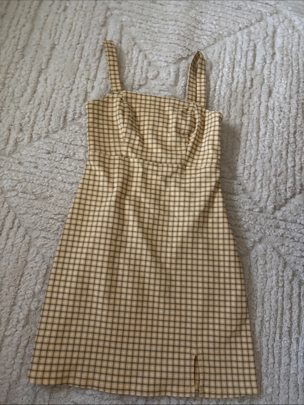 Yellow Plaid Square-Neck Mini Dress
